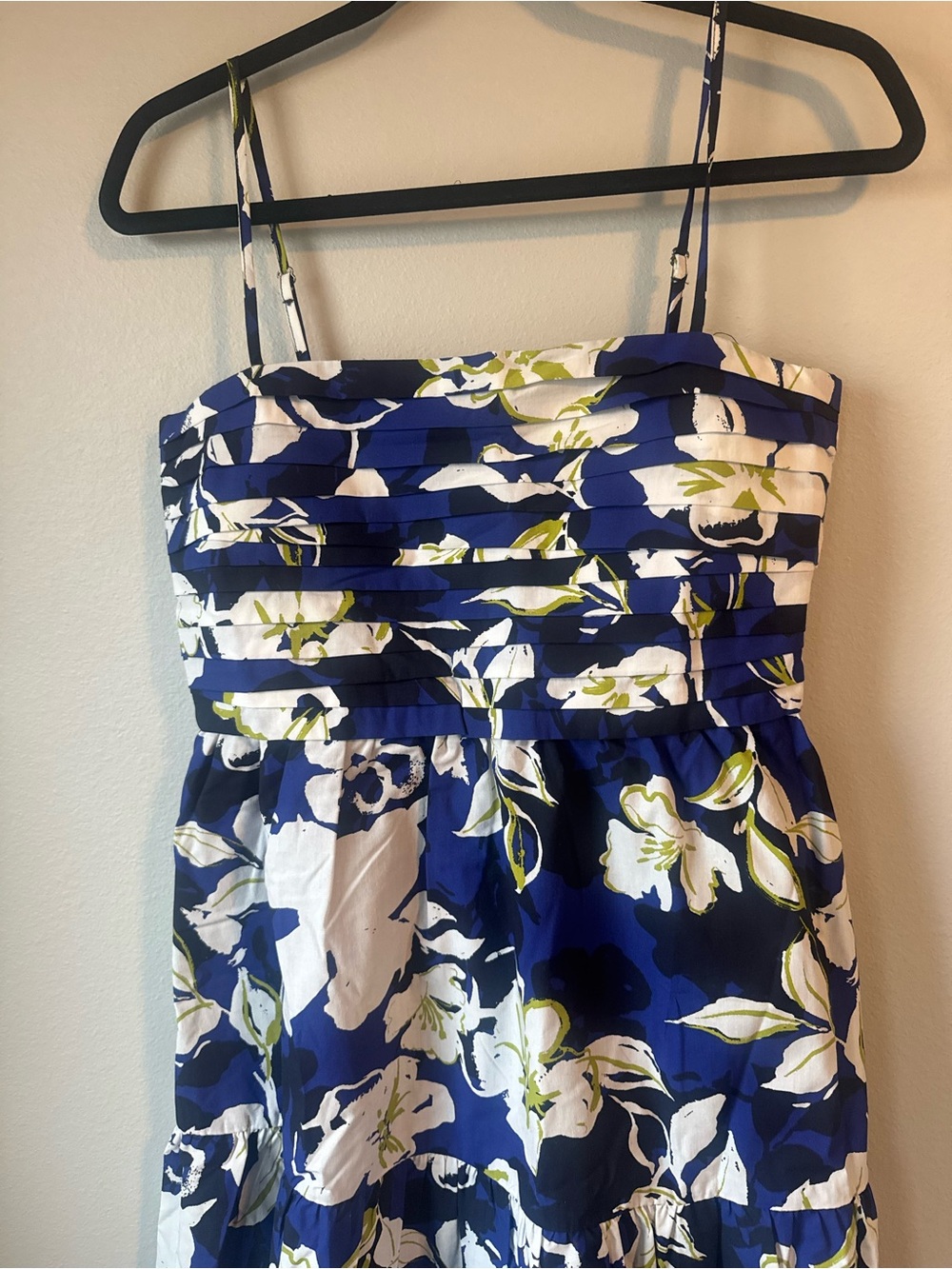 Navy Blue Floral Sundress with White & Lime Accents - Picture 2 of 5
